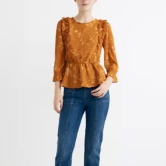 Madewell Ruffle Shoulder Botanical Floral Peplum - Picture 3 of 13